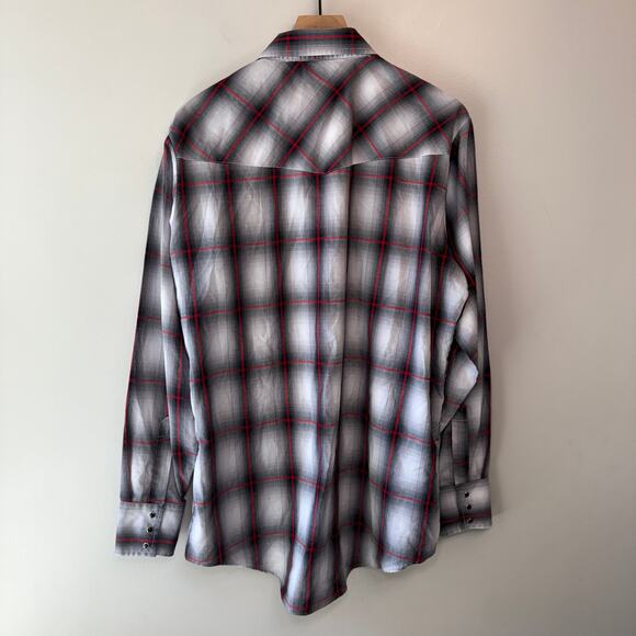 Ely Cattleman Tall Man Men's Black Pearl Snap Plaid Print Shirt Size Large Tall - Picture 6 of 6